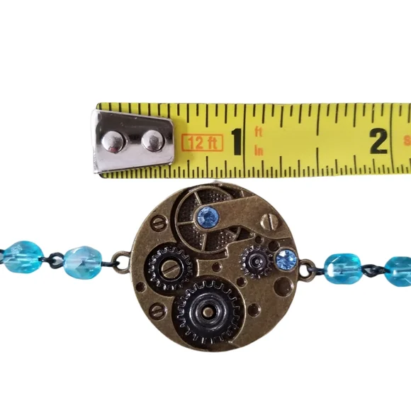 Hand Crafted Steam Punk Pendant Rosary Chain Crystal Beaded Bracelet - Picture 7 of 8